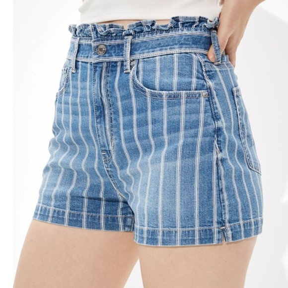 AE Highest Waist Striped Denim Mom Shorts Size 00 - Picture 1 of 5